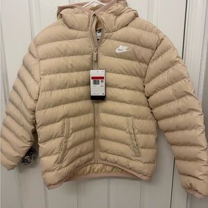 Nike Big Kids Loose Hooded Beige Puffer Jacket size L new